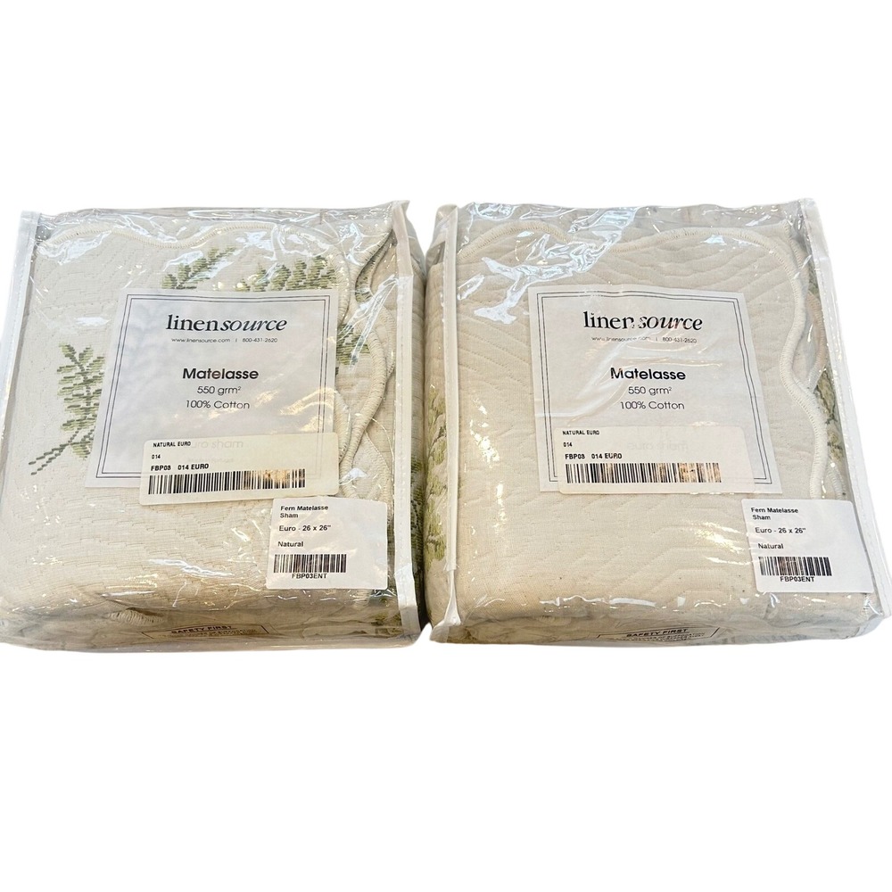 Linensource Matelasse Euro Sham Natural Fern Embroidered 100% Cotton Set of